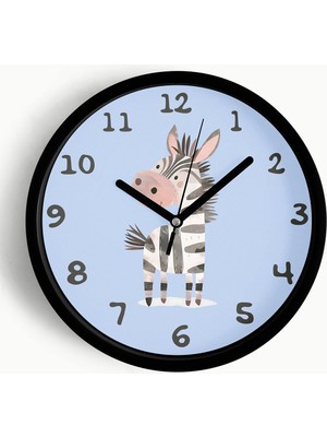 JHAAR Sevimli Zebra Çocuk Odası Duvar Saati - 25cm - Önü Camlı Siyah Kasa
