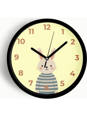 JHAAR Sevimli Tavşan Çocuk Odası Duvar Saati - 25CM - Önü Camlı Siyah Kasa - Sessiz Mekanizma