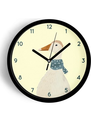 JHAAR Sevimli Fularlı Kaz / Ördek Çocuk Odası Modern Duvar Saati - 42CM - Önü Camlı Siyah Kasa