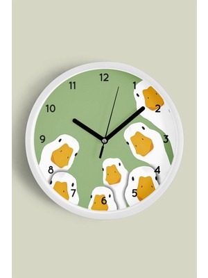JHAAR Sevimli Ördekler Tasarım Modern Duvar Saati - Çocuk Odası Duvar Saati - 25cm - Önü Camlı Beyaz Kasa