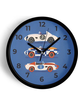 JHAAR Araba Tasarımlı Çocuk Odası Duvar Saati - 25cm - Önü Camlı Siyah Kasa