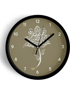 JHAAR Sade Çiçek Çizimli Modern Duvar Saati - Büyük XL 42 cm - Siyah Kasa - Camlı Sessiz
