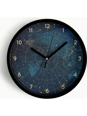 JHAAR Kozmik Harita Yıldızlı Gece Saat Modern Duvar Saati - Büyük XL 42 cm - Siyah Kasa - Camlı Sessiz