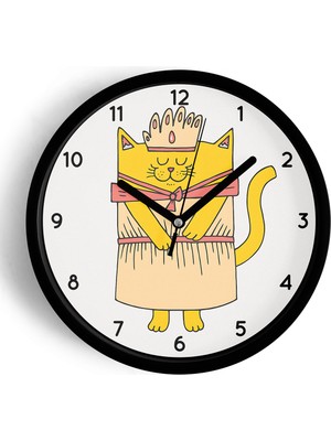 JHAAR Kraliçe Kedi Modern Duvar Saati - Büyük XL 42 cm - Siyah Kasa - Camlı Sessiz