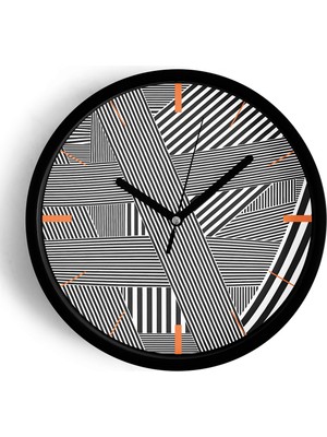 JHAAR Siyah Beyaz Çizgili Çokgen Modern Duvar Saati - Büyük XL 42 cm - Siyah Kasa - Camlı Sessiz