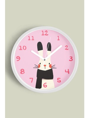 JHAAR Sevimli Tavşan Çocuk Odası Duvar Saati - 25CM - Önü Camlı Beyaz Kasa - Sessiz Mekanizma
