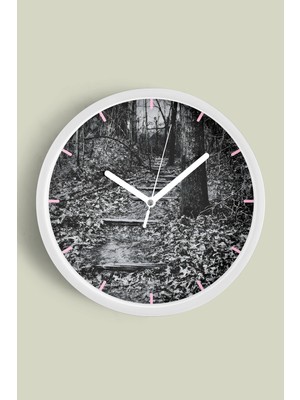 JHAAR Sonbahar Mevsimi Doğa Manzarası Modern Duvar Saati - 25cm - Önü Camlı Beyaz Kasa