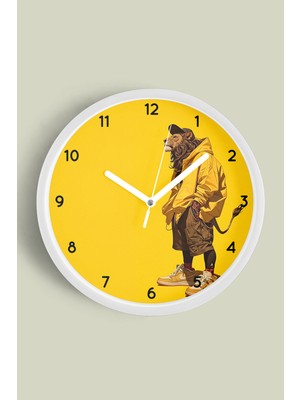 JHAAR Cool Aslan Tasarım Modern Duvar Saati - 25CM - Önü Camlı Beyaz Kasa - Sessiz Mekanizma
