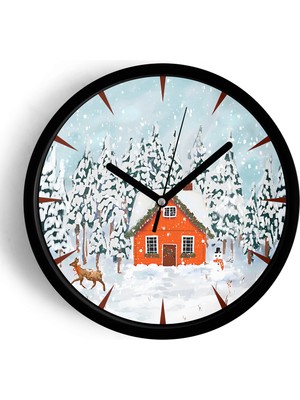 JHAAR Soyut Kış Kar Modern Tasarım Duvar Saati - 25cm - Önü Camlı Siyah Kasa