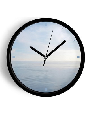 JHAAR Deniz Manzaralı Modern Duvar Saati - Büyük XL 42 cm - Siyah Kasa - Camlı Sessiz