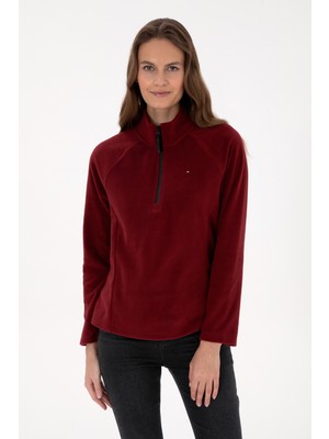 U.S. Polo Assn. Kadın Bordo Fermuarlı Dik Yaka Polar Sweatshirt 50316714-VR014