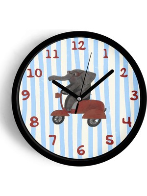 JHAAR Fil Tasarım Modern Çocuk Odası Duvar Saati - 25cm - Önü Camlı Siyah Kasa