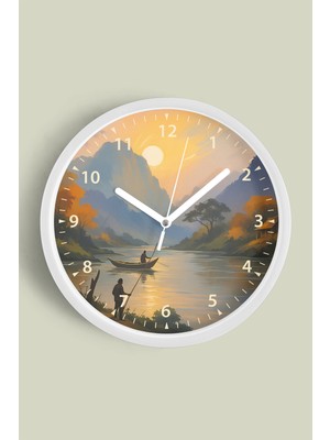 JHAAR Doğa Manzara Temalı Modern Duvar Saati - 25cm - Önü Camlı Beyaz Kasa