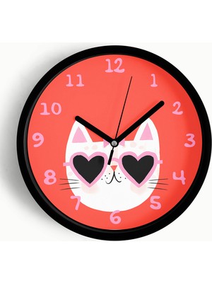JHAAR Süslü Kedi Çocuk Odası Modern Duvar Saati - Büyük XL 42 cm - Siyah Kasa - Camlı Sessiz