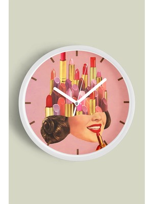JHAAR Lipstick - Ruj Modern Tasarım Duvar Saati - 25CM - Önü Camlı Beyaz Kasa - Sessiz Mekanizma