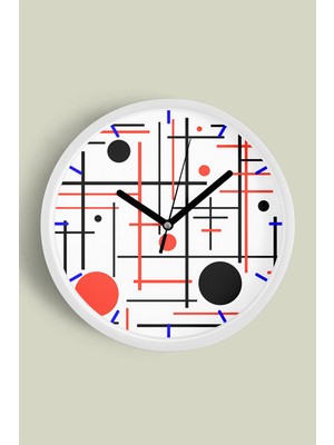 JHAAR Soyut Geometrik Temalı Modern Duvar Saati - 25cm - Önü Camlı Beyaz Kasa