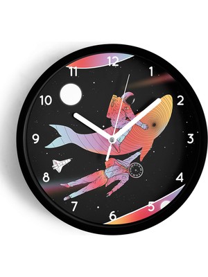 JHAAR Uzay - Astronot - Astronomi Temalı Çocuk Odası Modern Duvar Saati - 42cm - Önü Camlı Siyah Kasa