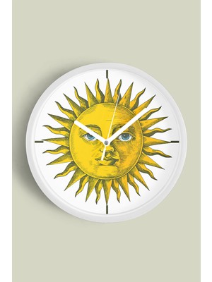 JHAAR Güneş Figürlü Retro Tarz Modern Duvar Saati - 25cm - Önü Camlı Beyaz Kasa