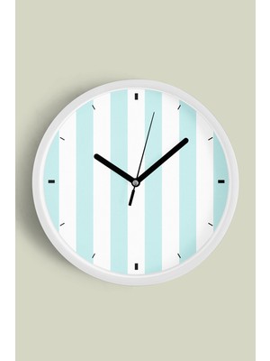 JHAAR Dikey Çizgili Tasarım Modern Duvar Saati - 25cm - Önü Camlı Beyaz Kasa
