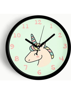 JHAAR Unicorn Tasarımı Çocuk Odası Duvar Saati - 25cm - Önü Camlı Siyah Kasa