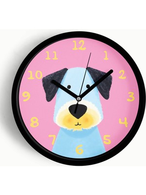 JHAAR Sevimli Köpek Çocuk Odası Modern Duvar Saati - Büyük XL 42 cm - Siyah Kasa - Camlı Sessiz