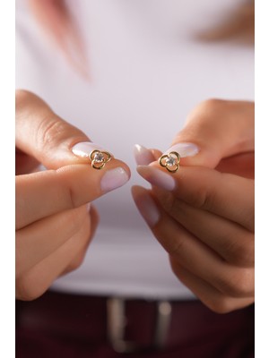 Sunshine 925 Ayar Gümüş , Gold Kaplamalı Tek Taşlı Kalp Model Küpe
