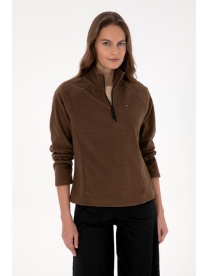 U.S. Polo Assn. Kadın Kahverengi Fermuarlı Dik Yaka Polar Sweatshirt 50316714-VR029