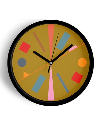 JHAAR Renkli Geometrik Şekiller Modern Duvar Saati - Büyük XL 42 cm - Siyah Kasa - Camlı Sessiz