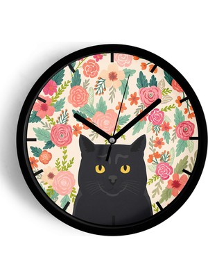 JHAAR Kedi Modern Duvar Saati - Büyük XL 42 cm - Siyah Kasa - Camlı Sessiz