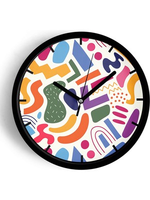 JHAAR Renkli Soyut Desenli Modern Duvar Saati - Büyük XL 42 cm - Siyah Kasa - Camlı Sessiz