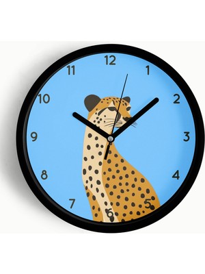 JHAAR Asil Leopar Çocuk Odası Modern Duvar Saati - Büyük XL 42 cm - Siyah Kasa - Camlı Sessiz
