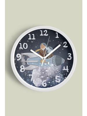 JHAAR Yıldızlı Hayvanlı Uzay - Astronot - Astronomi Temalı Modern Duvar Saati - 25cm - Önü Camlı Beyaz Kasa