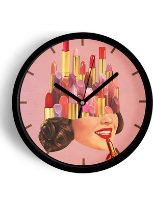 JHAAR Lipstick - Ruj Modern Tasarım Duvar Saati - 42CM - Önü Camlı Siyah Kasa - Sessiz Mekanizma