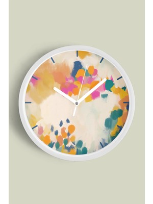 JHAAR Yağlı Boya Görünümlü Fırça İzli Modern Tasarım Duvar Saati - 25cm - Önü Camlı Beyaz Kasa