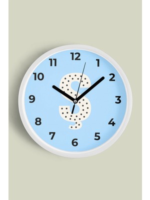 JHAAR Ş Harfi Erkek Odası Duvar Saati - 25cm - Önü Camlı Beyaz Kasa