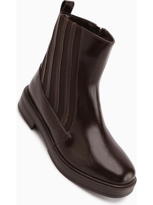 Limoya Lena Kahve Lastik Detaylı Kadın Bot
