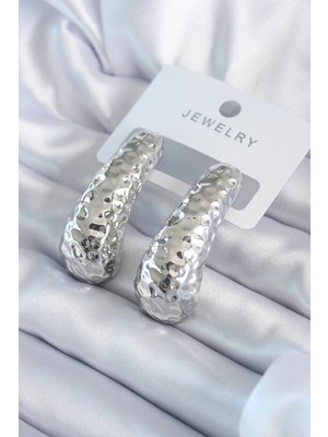 Shopwe Gümüş Renk Işleme Detay Pirinç Kadın Küpe