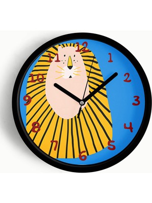 JHAAR Aslan Çocuk Odası Modern Duvar Saati - Büyük XL 42 cm - Siyah Kasa - Camlı Sessiz