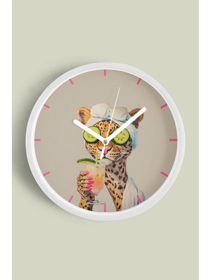JHAAR Bakım Yapan Leopar Modern Duvar Saati - 25cm - Önü Camlı Beyaz Kasa