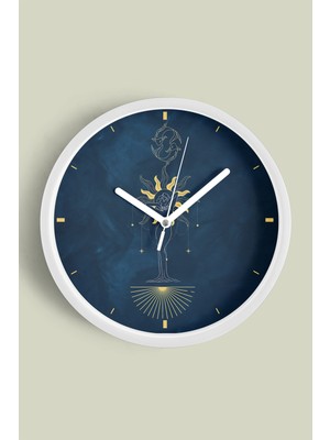JHAAR Balık Burcu - Burçlar Modern Duvar Saati - 25CM - Önü Camlı Beyaz Kasa - Sessiz Mekanizma