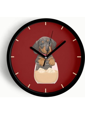 JHAAR Kahve Seven Sevimli Köpek Modern Duvar Saati - Büyük XL 42 cm - Siyah Kasa - Camlı Sessiz