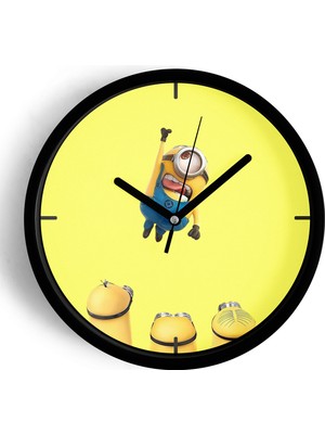 JHAAR Sevimli Minyonlar Temalı Çocuk Odası Modern Duvar Saati - 42CM - Önü Camlı Siyah Kasa