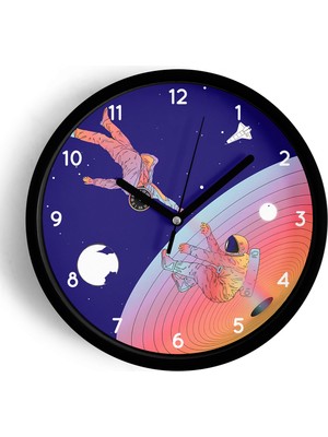 JHAAR Uzay - Astronot - Astronomi Temalı Çocuk Odası Modern Duvar Saati - 42cm - Önü Camlı Siyah Kasa