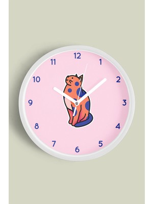 JHAAR Sevimli Kedi Çocuk Odası Modern Duvar Saati - 25CM - Önü Camlı Beyaz Kasa - Sessiz Mekanizma