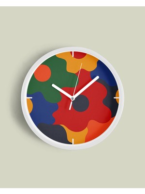 JHAAR Soyut Çiçekler Modern Tasarım Duvar Saati - 25CM - Önü Camlı Beyaz Kasa - Sessiz Mekanizma