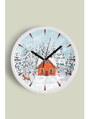 JHAAR Soyut Kış Kar Modern Tasarım Duvar Saati - 25cm - Önü Camlı Beyaz Kasa