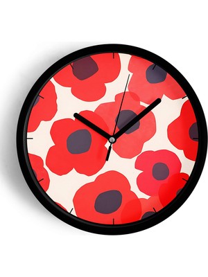 JHAAR Soyut Renkli Çiçek Temalı Modern Duvar Saati - 25cm - Önü Camlı Siyah Kasa