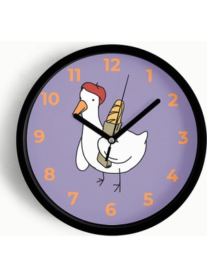 JHAAR Sevimli Ördek Çocuk Odası Duvar Saati - 25CM - Önü Camlı Siyah Kasa - Sessiz Mekanizma