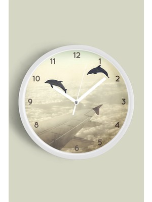 JHAAR Soyut Doğa Manzara Temalı Modern Duvar Saati - 25CM - Önü Camlı Beyaz Kasa - Sessiz Mekanizma
