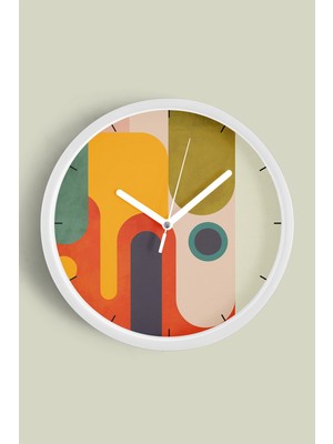 JHAAR Soyut - Bohem - Geometrik Temalı Modern Duvar Saati - 25cm - Önü Camlı Beyaz Kasa